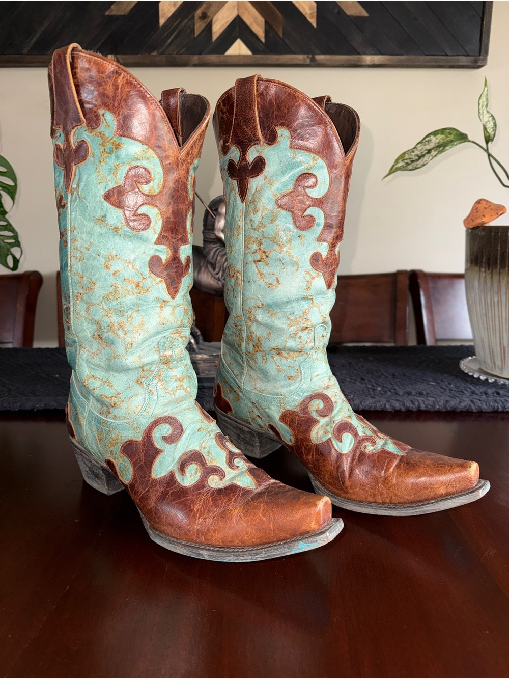 Lane Boots - Dawson Turquoise/ Brown Snip Toe Boots